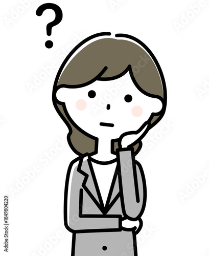 はてなポーズ　疑問に思う若い女性スーツの女性