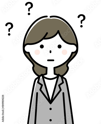 はてなポーズ　疑問に思う若い女性スーツの女性