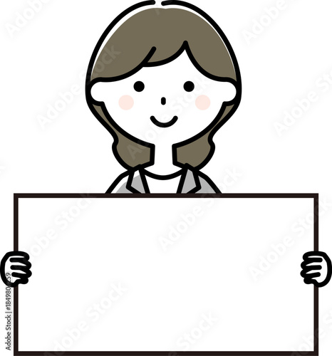 ホワイトボードを持つスーツの女性