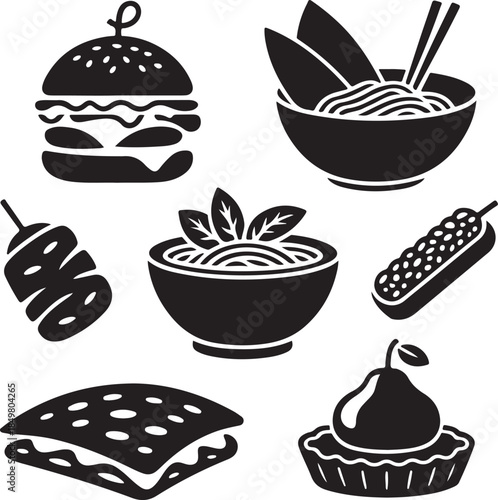 “Uncommon Food Silhouette Collection – Minimalist Black & White Food Icons”