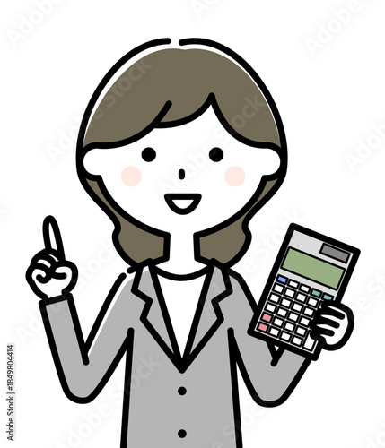 電卓を持つスーツの女性