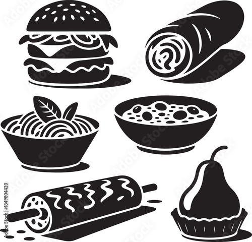 “Uncommon Food Silhouette Collection – Minimalist Black & White Food Icons”