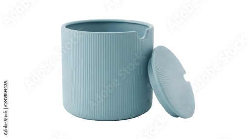 Isolated teal container with lid, modern pastel bathroom accessory or kitchen storage item