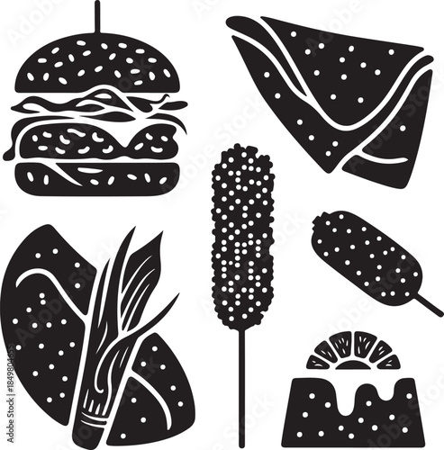 “Uncommon Food Silhouette Collection – Minimalist Black & White Food Icons”