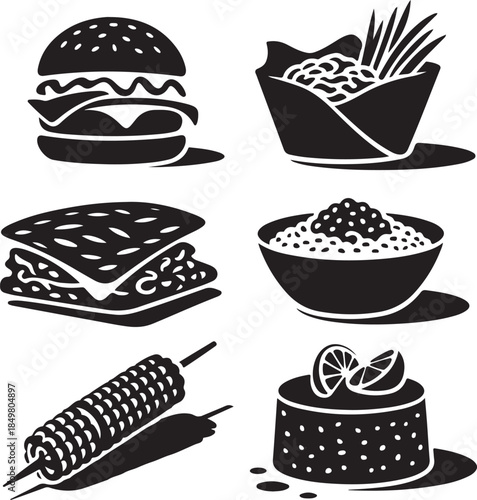 “Uncommon Food Silhouette Collection – Minimalist Black & White Food Icons”