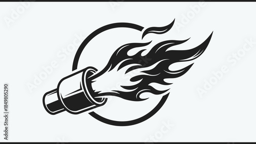 Black and White Torch Flame Icon.