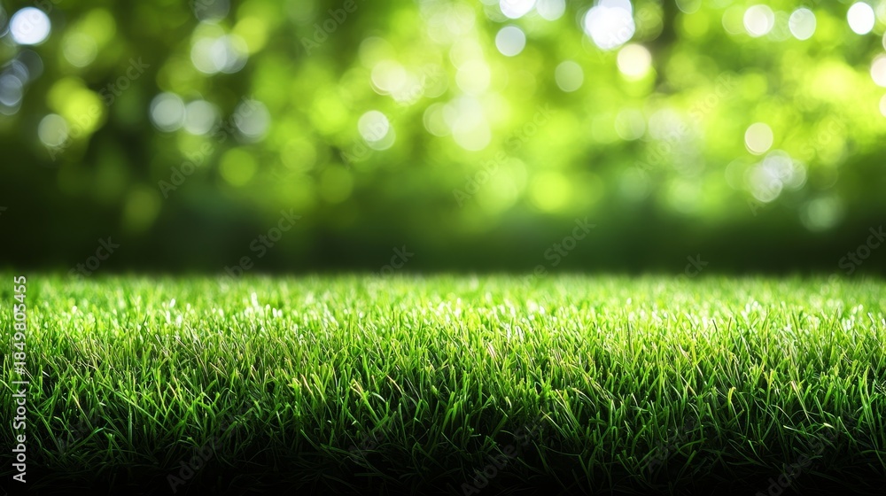 Naklejka premium Sunlit Grassy Meadow Texture Background with Blurred Spring and Soft Bokeh Effect in Nature
