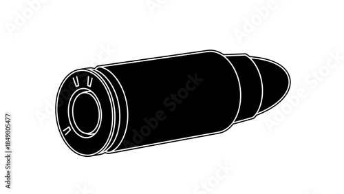 Black Bullet Cartridge on White Background.