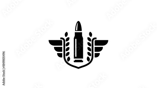 Black Bullet Icon with Wings Design.