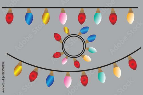 Christmas Lights Isolated on Transparent Backgound. Festive Colorful Christmas Lights String Decoration. Vector Graphic for Christmas Cards, Banners, Poster, Web