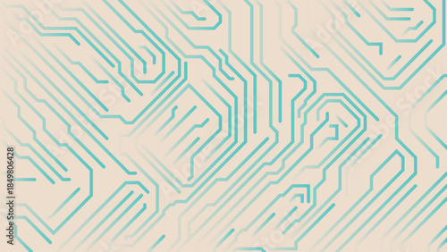Circuit board, technical background, chip pattern, motherboard, Artificial Intelligence concept. Cian elements in light beige. Computer electronic horizontal backdrop. Flat vector illustration eps 10