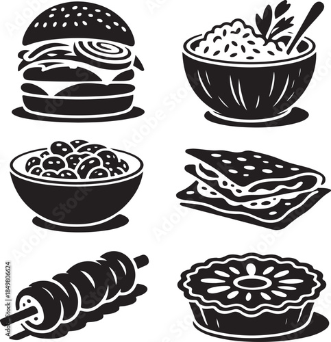 “Uncommon Food Silhouette Collection – Minimalist Black & White Food Icons”