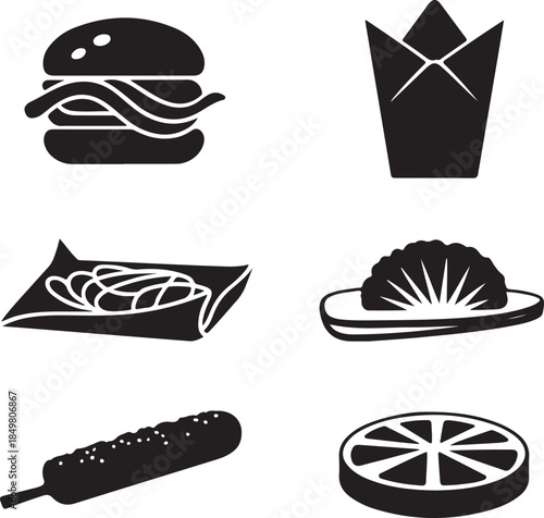 “Uncommon Food Silhouette Collection – Minimalist Black & White Food Icons”