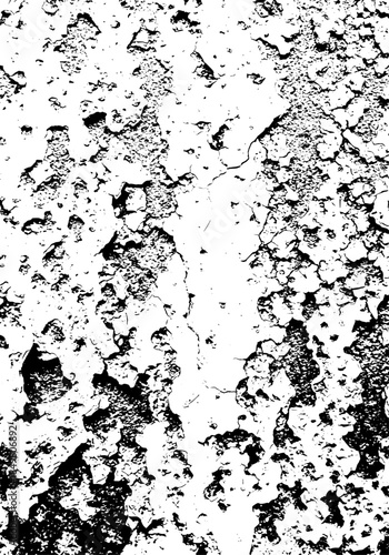 Abstract black and white grunge vertical texture overlay vector illustration with heavy peeling paint, cracked plaster, and damaged rough granular wall surface effect.