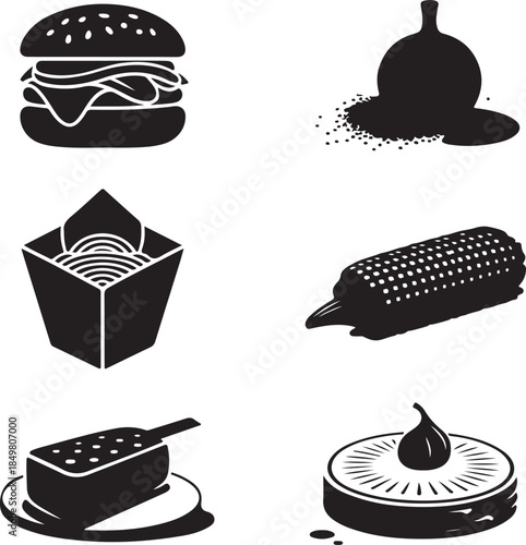 “Uncommon Food Silhouette Collection – Minimalist Black & White Food Icons”