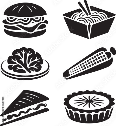 “Uncommon Food Silhouette Collection – Minimalist Black & White Food Icons”