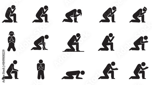 Collection of Silhouettes Showing Expressive Praying and Respectful Gestures