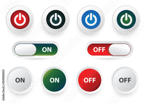 Set of power buttons in various states