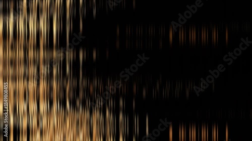 Abstract golden and amber digital vertical lines motion background featuring elegant shimmering light streaks with futuristic glitch effect, luxury copper technology visualization