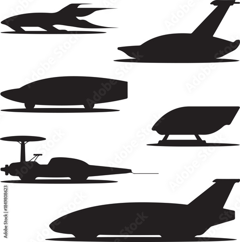 Futuristic Transport Vehicle Silhouettes Collection