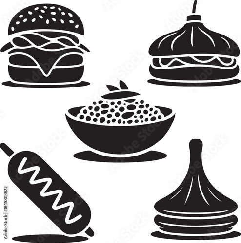 “Uncommon Food Silhouette Collection – Minimalist Black & White Food Icons”