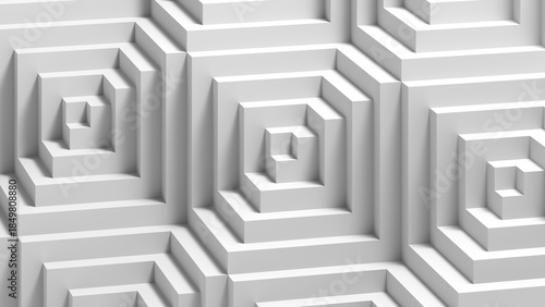 Monochrome abstract pattern featuring concentric, recessed squares. 3d render