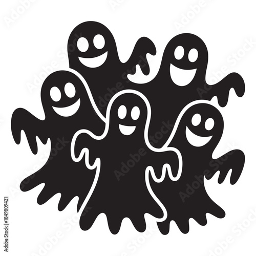 Smiling ghosts in a spooky playful group