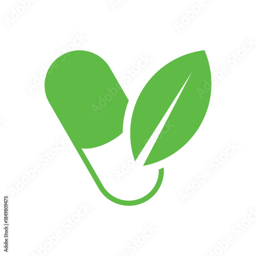 Vegetarian capsules icon with pills and plant, vegan, healthy and natural