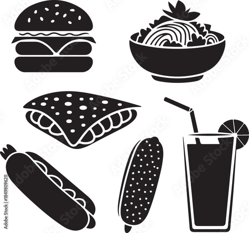 “Uncommon Food Silhouette Collection – Minimalist Black & White Food Icons”