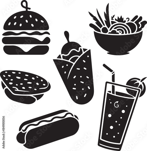 “Uncommon Food Silhouette Collection – Minimalist Black & White Food Icons”