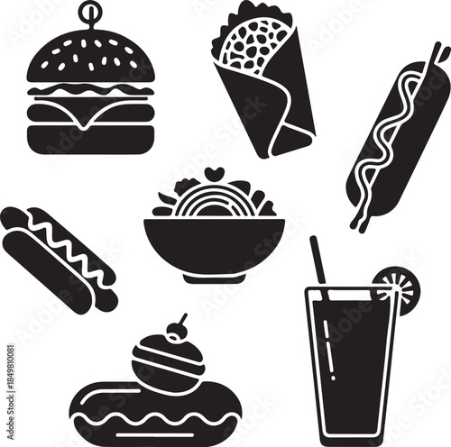 “Uncommon Food Silhouette Collection – Minimalist Black & White Food Icons”