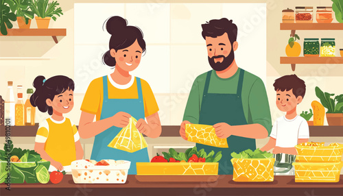 Flat Vector Illustration of Reusable Beeswax Wraps for Sustainable Food Packaging and Eco-Friendly Storage