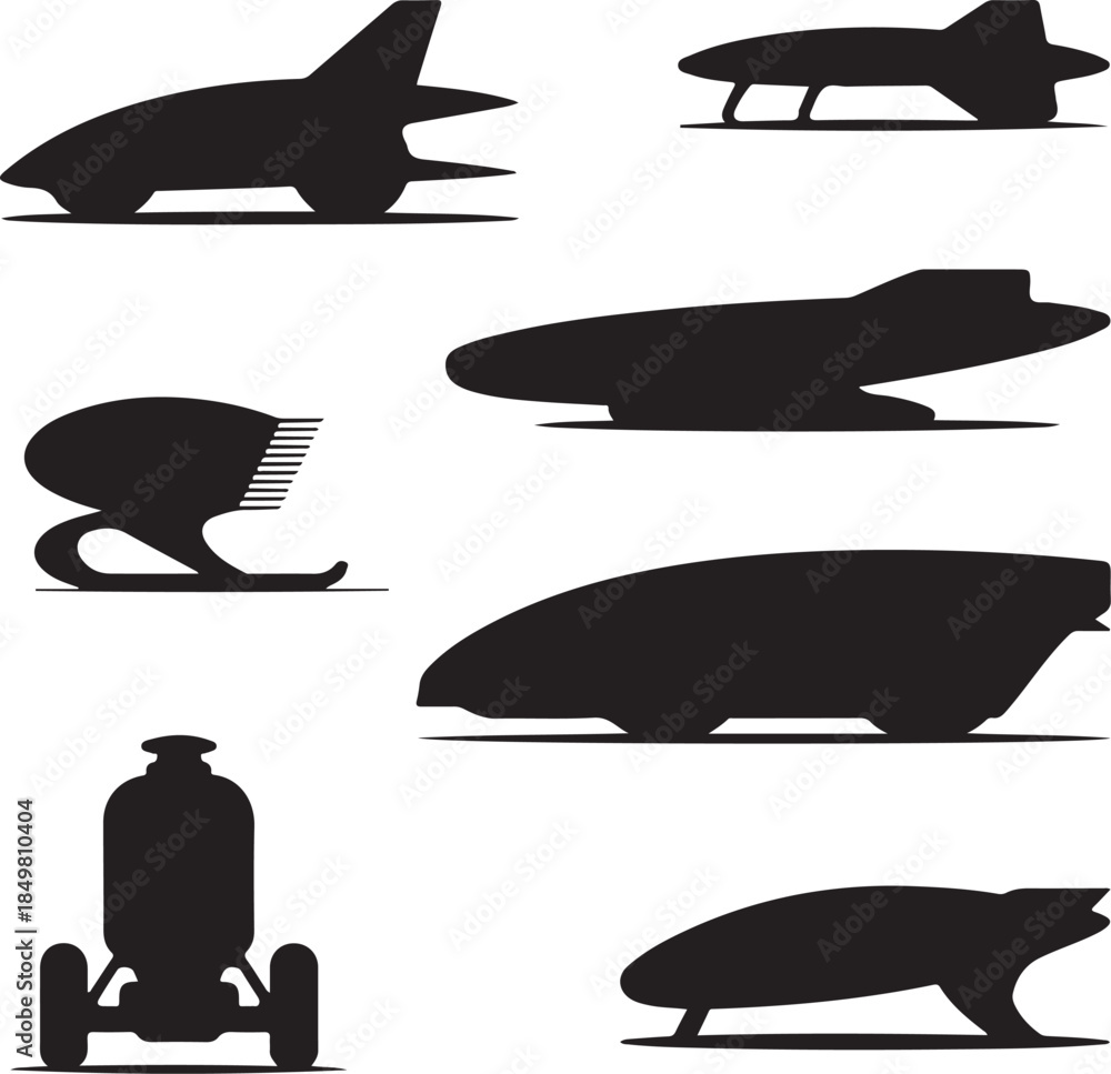 Obraz premium Futuristic Transport Vehicle Silhouettes Collection