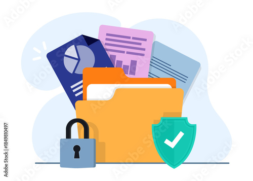 Document data secures locked secret access or privacy protection stock illustration