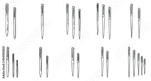 A set of sewing needles in black outline vector style, perfect for crafting and textile design projects