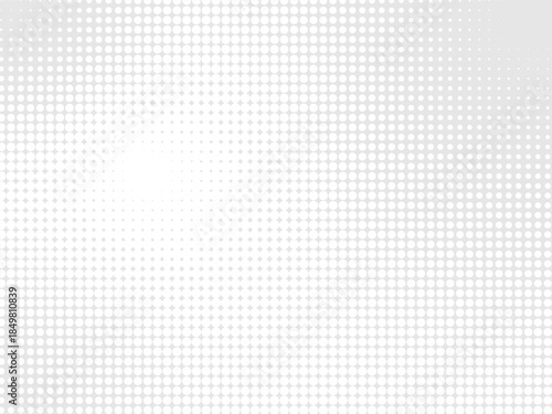 Dotted gradient halftone background. Gray white dots pattern in pop art style. Abstract modern stylish texture. Vector illustration.