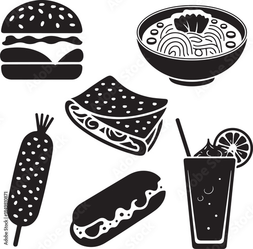 “Uncommon Food Silhouette Collection – Minimalist Black & White Food Icons”