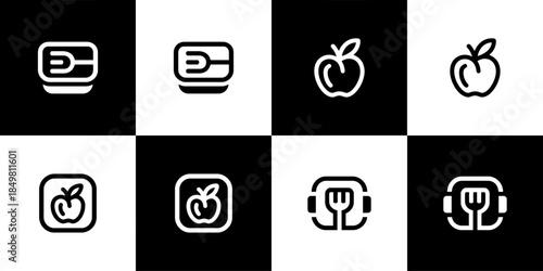 Vector Set of 4 Black and Whites Healthy Food and Meal Delivery Icons