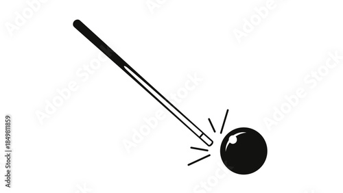 Black Cue Ball Being Struck by Cue.