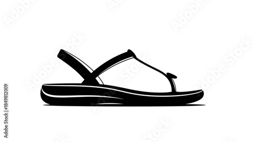 Black Flip Flop Sandal on White Background.