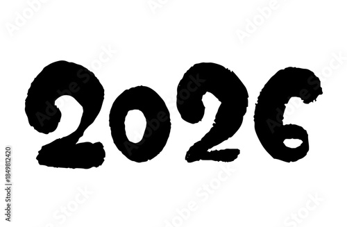 2026年 年賀状用 手書き筆文字 数字イラスト