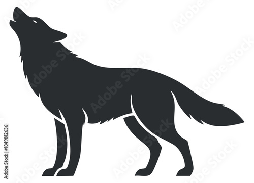 A silhouette of a howling wolf in black vector style, suitable for wildlife and nature-themed designs
