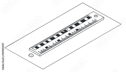 A simple illustration of a ruler with measurement markings in a clean black outline vector style, suitable for educational materials and graphic design projects