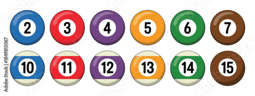 Billiard pool balls with numbers realistic glossy snooker balls isolated on transparent background