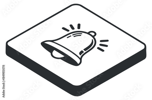 A notification bell icon in flat black and white vector style, perfect for app interfaces and user experience design