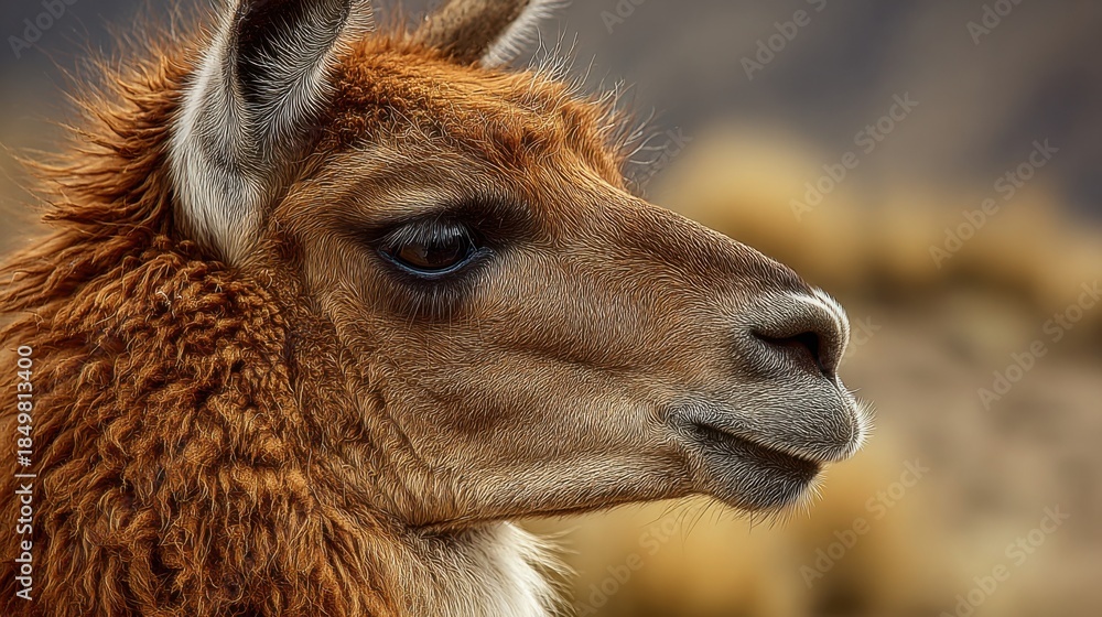 Fototapeta premium Guanaco llama animal profile fur detail