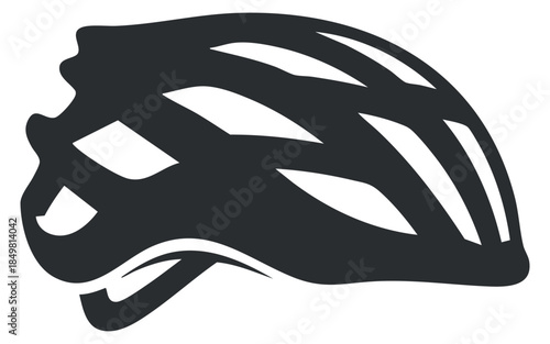 A sleek bicycle helmet in black and white minimalist vector style, ideal for cycling safety graphics and sports branding
