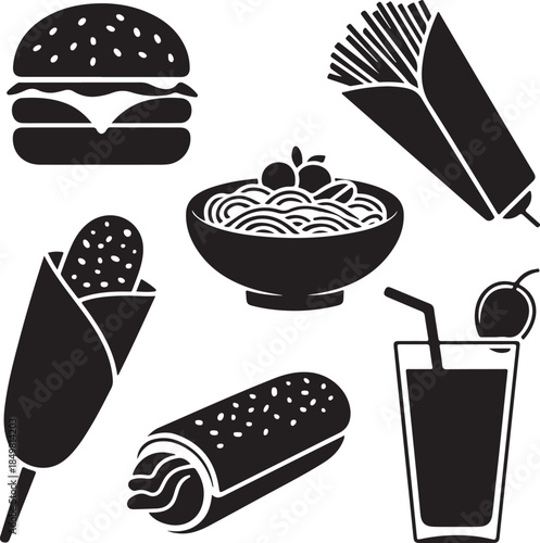 “Uncommon Food Silhouette Collection – Minimalist Black & White Food Icons”