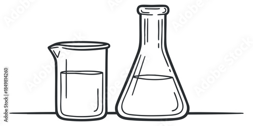 A set of a beaker and a conical flask in minimalist outline vector style, ideal for educational and scientific projects