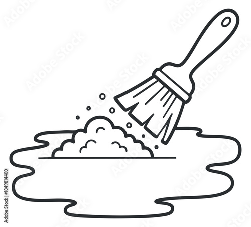 A cleaning brush sweeping dirt and dust in minimalist outline vector style, ideal for housekeeping and cleaning service graphics